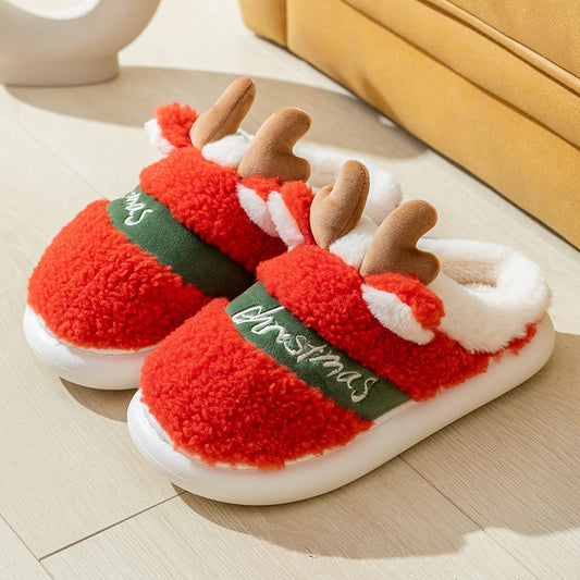 Christmas Shoes Winter Home Slippers Elk Soft Cozy Bedroom Slipper Slip On House Shoes Bright red