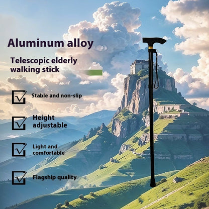 Newly Released at Buy Center: Thickened Aluminum Alloy Stretchable Non-slip Folding Walking Stick For The Elderly Walking Reinforced Adjustable Non-slip