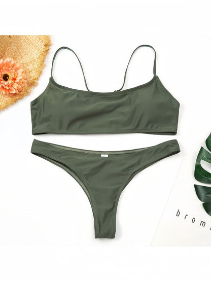 Just Arrived at Buy Center: Women's Casual Nylon Split Color Bikini Set Olive Green