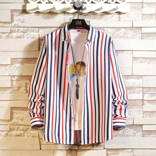 Long Sleeve Plus Size Korean Style Vertical Striped Shirt