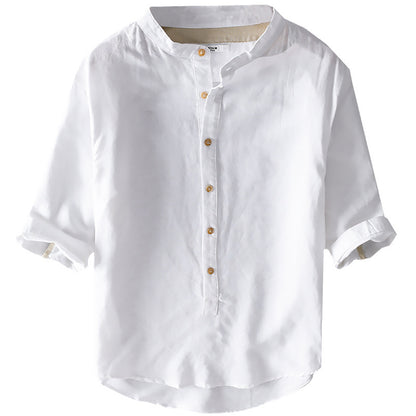 Now Available at Buy Center: Summer Cropped Sleeves Cotton Linen Linen Shirt For Men