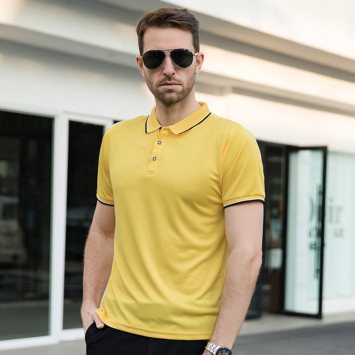 Just Arrived at Buy Center: Polo Shirt Men's Thin Lapels Short Sleeve ShirtT-shirt Yellow