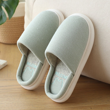 Buy Center Deal-Autumn New Linen Women's Four Seasons Home Indoor Platform Slippers Light Green