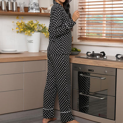 Buy Center Deal-Ladies' Homewear Autumn And Winter Polka Dot Printed Long-sleeved Shirt Trousers Two-piece Pajamas