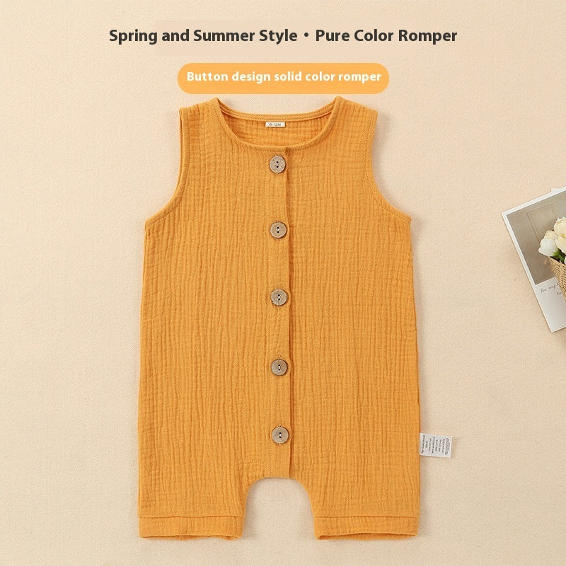 Hot New Items at Buy Center: A-class Solid Color Baby Summer Pure Cotton One-piece Garment Jumpsuits