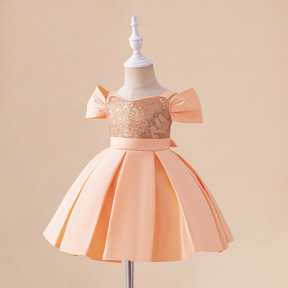 Fresh Arrivals at Buy Center: Girls Birthday Party Sequined Suspender Forged Cloth Dress BL076XZ Orange