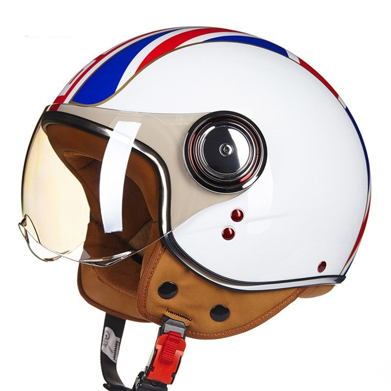 Fresh Arrivals at Buy Center: Battery Car Half Helmet Lightweight Semi-covered Retro Bright White Red Blue