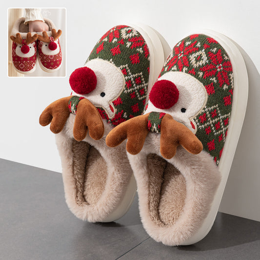 Cute Christmas Elk Plush Slippers Winter Ins Fashion Non-slip Floor Bedroom Home Slippers For Women Fuzzy House Shoes | Bags & Shoes2 | Buy Center