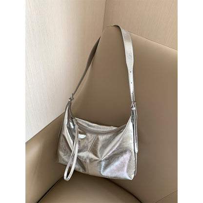 Fresh on the Scene at Buy Center: Simple First Layer Cowhide Bag Women Silver 35X6X24cm