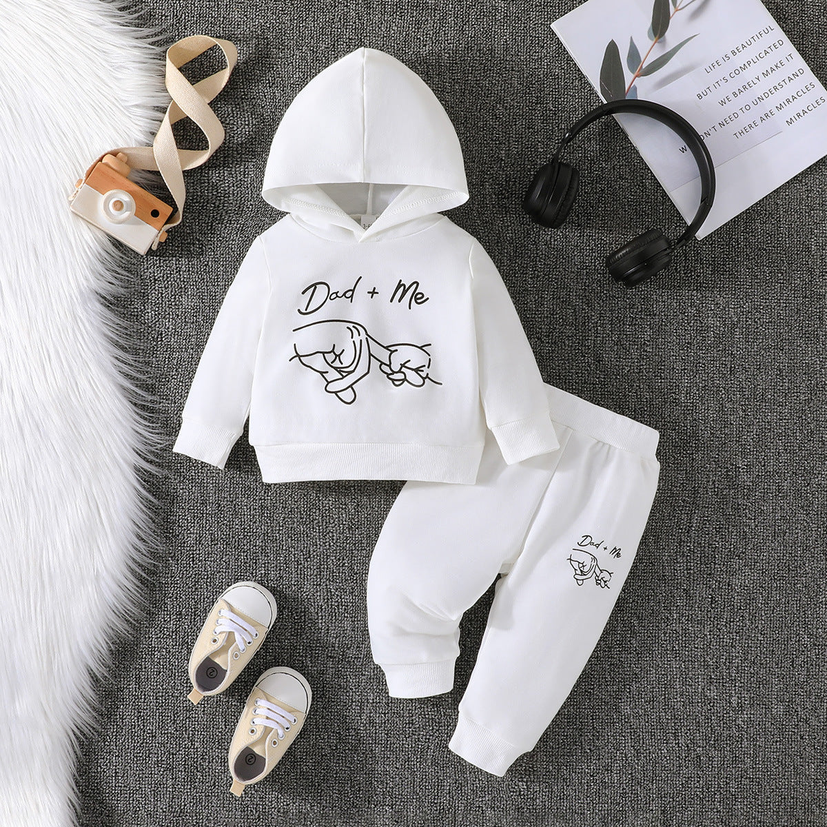 Fresh Arrivals at Buy Center: Baby Boy Solid Color Hoodie Trousers Suit White