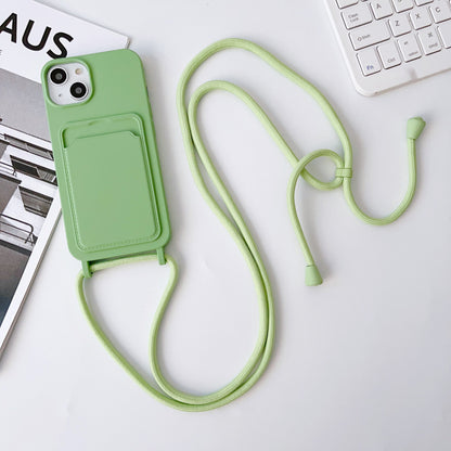 Hot New Arrivals at Buy Center: Integrated Card Holder Cross Body Lanyard Phone Case Silicone Color Protective Cover Matcha Green