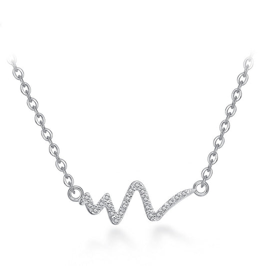 Collier en argent avec éclair coréen pour femme, collier court simple avec décodage ECG, chaîne de clavicule avec bijoux