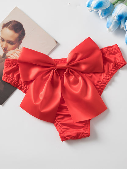 Buy Center Exclusive Offer-Festive Red Bow Ice Silk Seamless Underwear Medium Women's Briefs Red