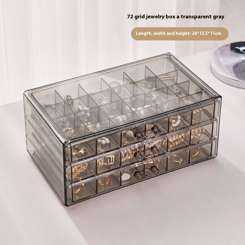 Just Arrived at Buy Center: Transparent Jewelry Storage Box Multi-layer Large Capacity Rings Ear Studs Necklace Bracelet Household Drawer Transparent Gray 72Grid