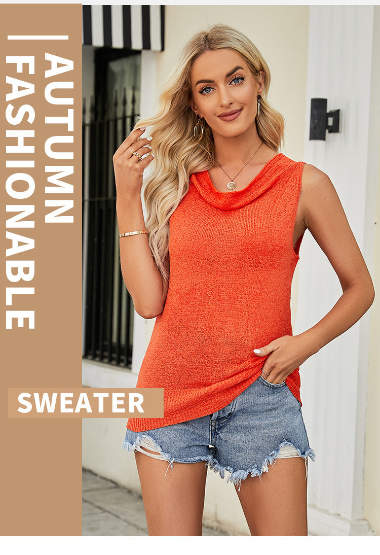 Trending Now at Buy Center: Women's Sleeveless Blouse Pile Collar Pullover Thin Sweater Vest