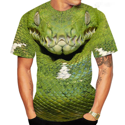 Camiseta casual para hombre con estampado digital 3D de serpiente