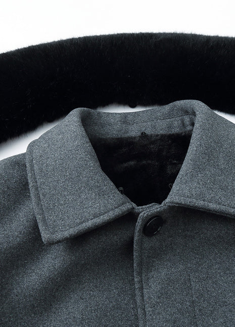 Woolen Coat With Wool Collar For Men