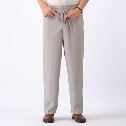 Newly Released at Buy Center: Elastic Waist Casual Pants Old Men's Loose Grandpa Long Pants Khaki