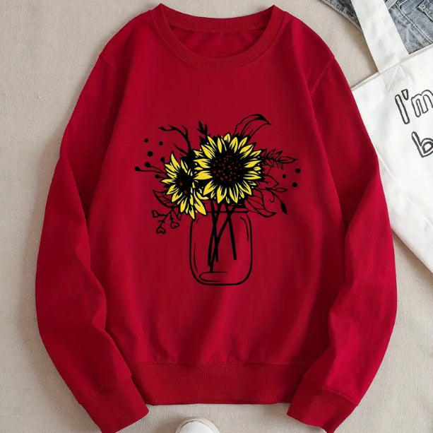 Letter Fleece Printed Casual Long Sleeved Sweatshirt Red