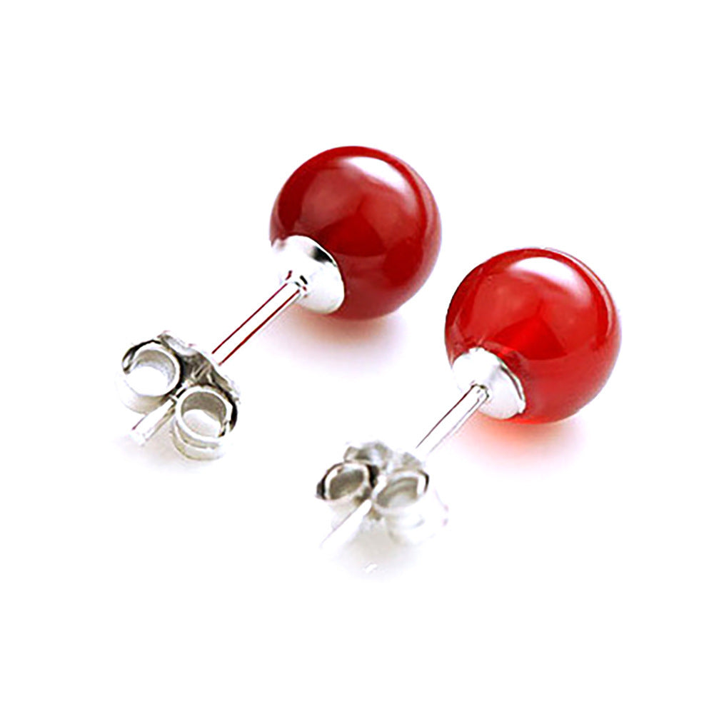 Female Minimalist Pure Silver Red Agate Earrings Buy Center