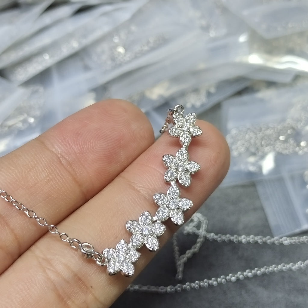 Buy Center Handpicked- Plum Blossom Small Pork Belly Zircon Full Diamond Female Simple Graceful Clavicle Chain