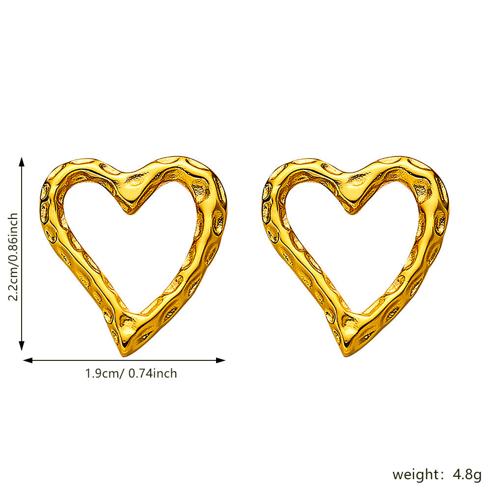 Retro Gold Stud Earrings Simple Lava Heart Shape Buy Center