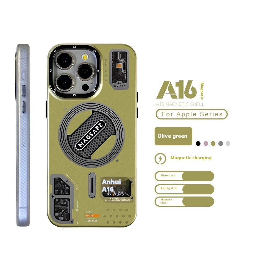 Now Available at Buy Center: Technology Style Magnetic Suction Trend Frosted Drop-resistant Phone Case Olive Green