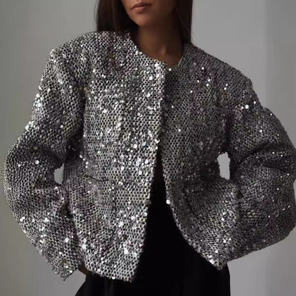 Women's Tweed Woolen Sequined Jacket | Women's Clothing3 | Buy Center