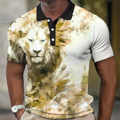 Newly Released at Buy Center: 3D Wolf Printed Casual Short-sleeved Street Hip-hop T-shirt Breathable Pullover Men's Polo Shirt