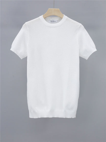 Now Available at Buy Center: Summer Men's Ice Silk Knitted Round Neck T-shirt White