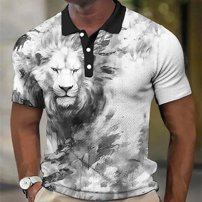 Newly Released at Buy Center: 3D Wolf Printed Casual Short-sleeved Street Hip-hop T-shirt Breathable Pullover Men's Polo Shirt PP52865GC