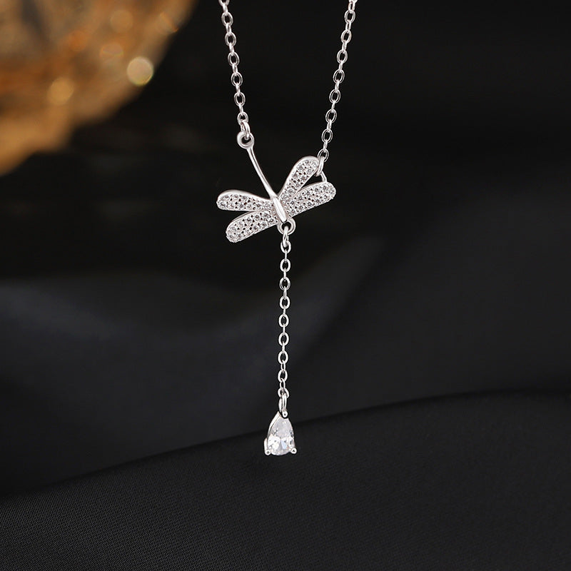 Buy Center Hot Pick-Dragonfly Water Drop Tassel Necklace For Women Sterling Silver Simple Water Drop Tassel Necklace 925 Silver