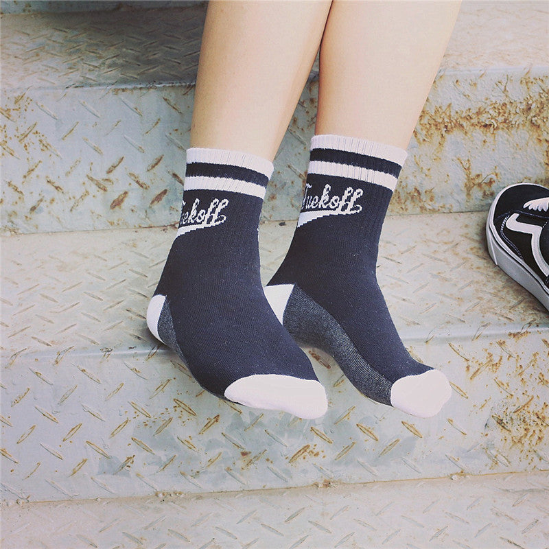 Letter Striped Skateboard Cotton Mid-calf Length Socks