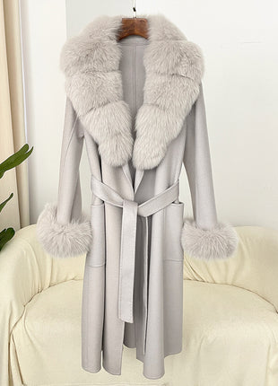 Double-sided Water Ripple Woolen Coat For Women