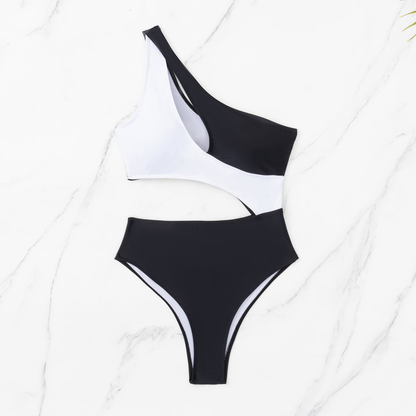 Newly Released at Buy Center: Black And White Stitching Contrast Color Hollow Swimsuit