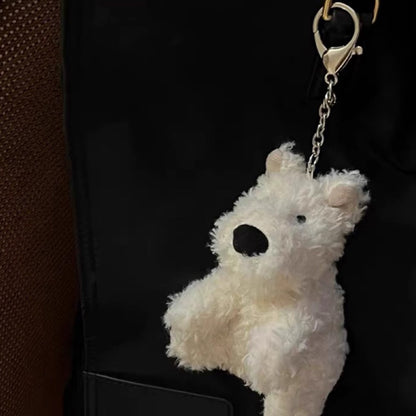 Porte-clés en peluche mignon West Highland avec pendentif en forme de chiot de dessin animé