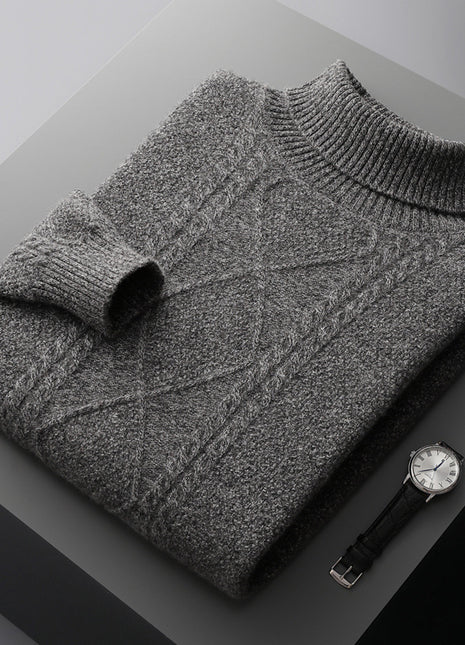 Men's Lapel High Collar Thick Loose Casual Knitted Sweater Buy Center