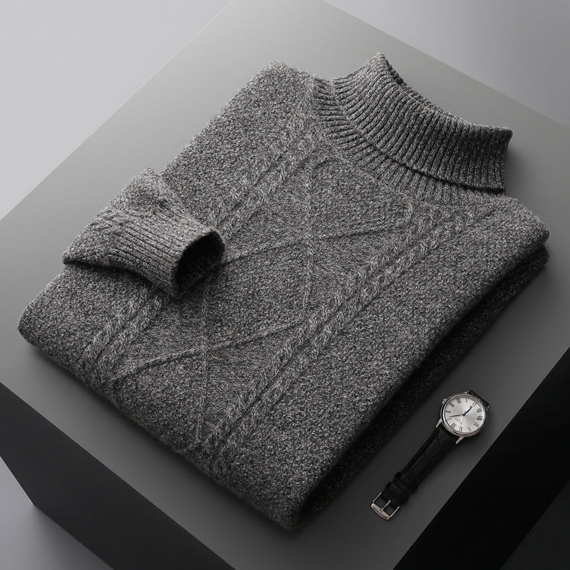 Men's Lapel High Collar Thick Loose Casual Knitted Sweater Buy Center