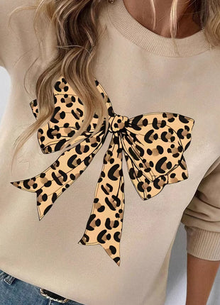 Top holgado con estampado de leopardo y lazo para otoño e invierno