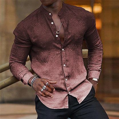 Camisa informal de manga larga con cuello alto y degradado para hombre