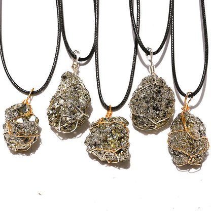 Buy Center Top Rated-Cross-border Natural Crystal Pyrite Rough Stone Winding Pendant Copper Wire