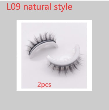 Buy Center Premium-Reusable 3D Mink Lashes Natural False Eyelashes Self Adhesive Fake Glue Free Makeup Eyelash Extension Silk L09 natural style PVC round box 2PCS