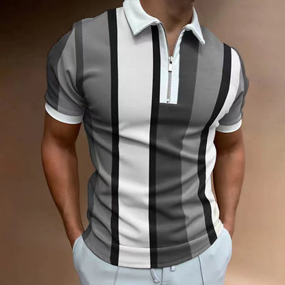 Fresh Arrivals at Buy Center: Men's Striped Short-sleeved Polo Shirt Slim Lapel Gray