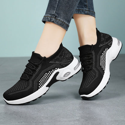 New at Buy Center: Lace-up Air Cushion Sneakers Women Flying Woven Breathable Casual Mesh Shoes Summer