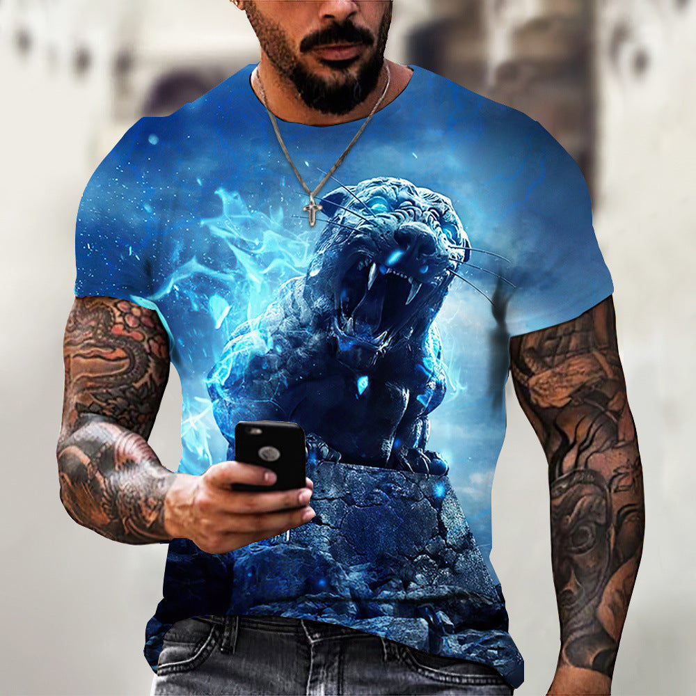 Camiseta de verano para hombre con estampado 3D de animales y bestias, león