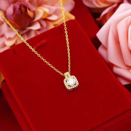 Fashion Jewelry Set Zircon Gem Pendant Chain Choker Necklace For Women Gold Color Stud Earring Statement Wedding Ring Gold Necklace