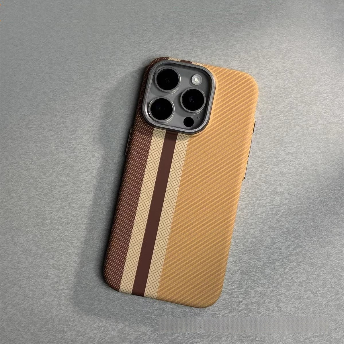 Hot New Items at Buy Center: Magnetic Carbon Fiber Pattern Drop-resistant Mobile Phone Protective Case Yellow Vertical Stripes