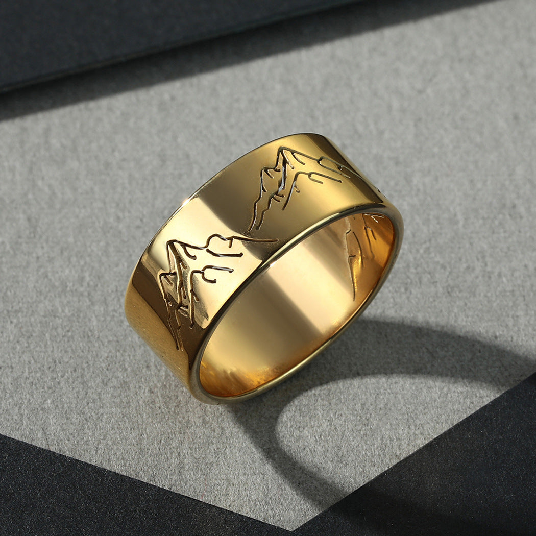 Now Available at Buy Center: Fashion Stainless Steel Mountain Ring Gold Free Size