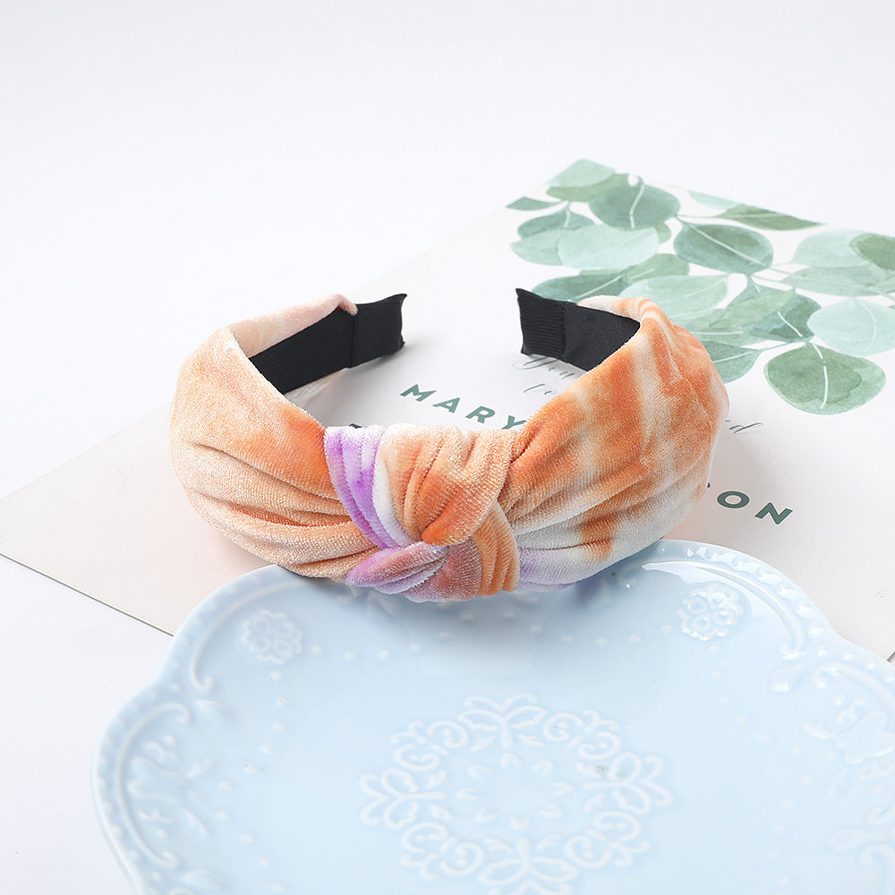 Buy Center Trend-Fabric Headband Tie-dyed Velvet Knotted Headband Thickened Orange Fabric