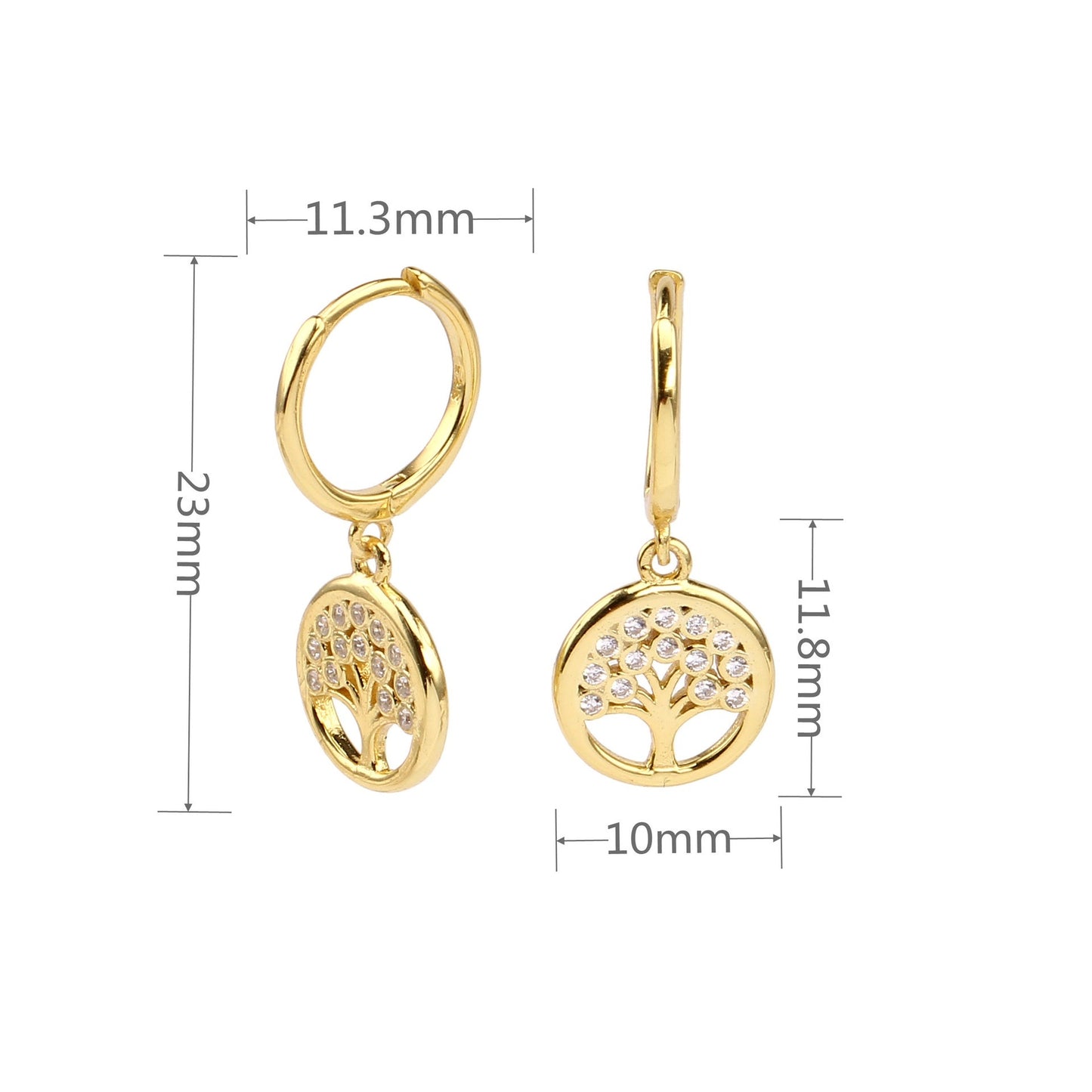 S925 Sterling Silver Inlaid Zircon Lucky Tree Earrings High Quality Gold Plated Ear Clip